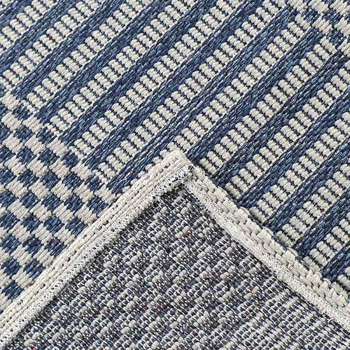 Cotton Rug Navy Blue Grey Braided Striped - TidySpaces