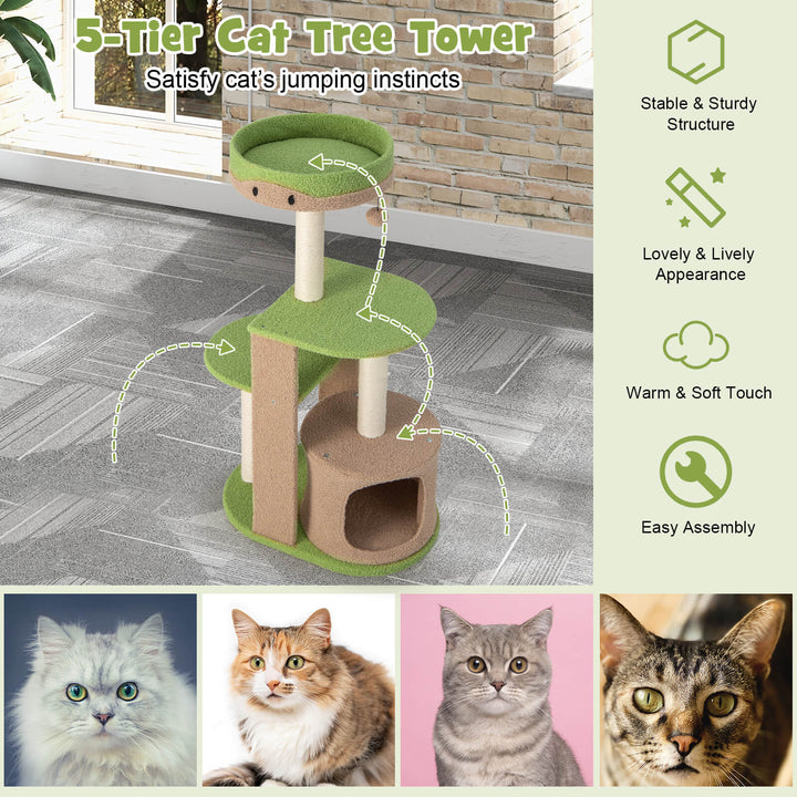 111 cm Multi-level Cat Tree with Condo and Plush Perch-Green - TidySpaces