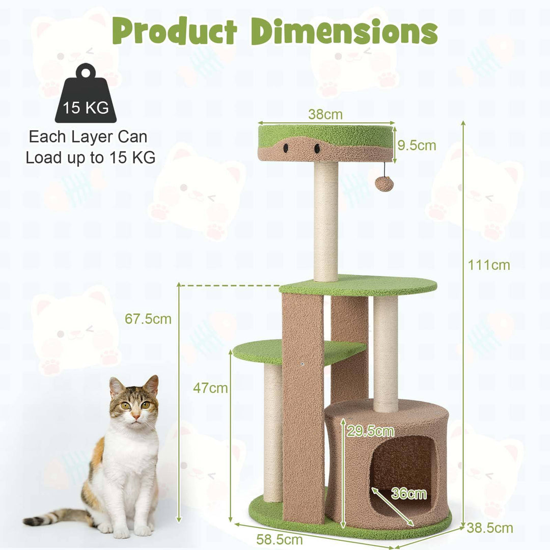 111 cm Multi-level Cat Tree with Condo and Plush Perch-Green - TidySpaces