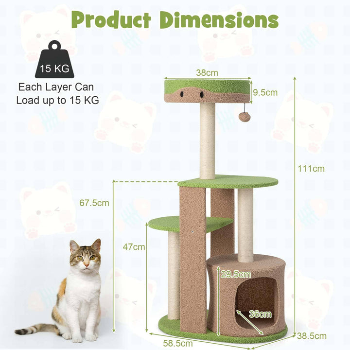 111 cm Multi-level Cat Tree with Condo and Plush Perch-Green - TidySpaces