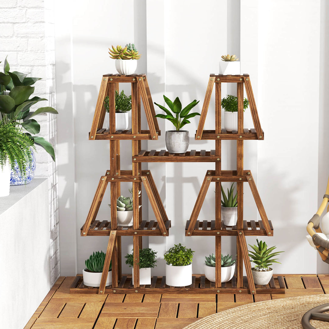 114 cm Tall Wood Plant Stand 5-Tier 10 Potted Plant Holder Rack - TidySpaces