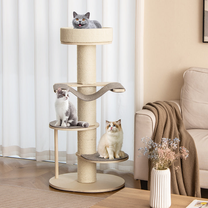 120 CM Multi-layer Cat Tower with Sisal Covered Scratching Posts and Carpet-Grey - TidySpaces