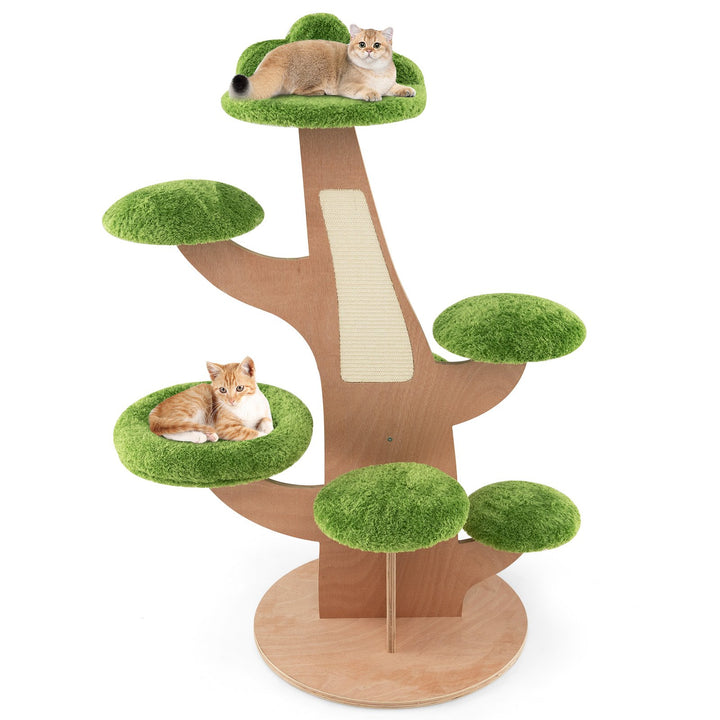 128 cm Pine Shape Cat Tree Cute Multi-level Cat Tower with Sisal Scratching Board-Green - TidySpaces
