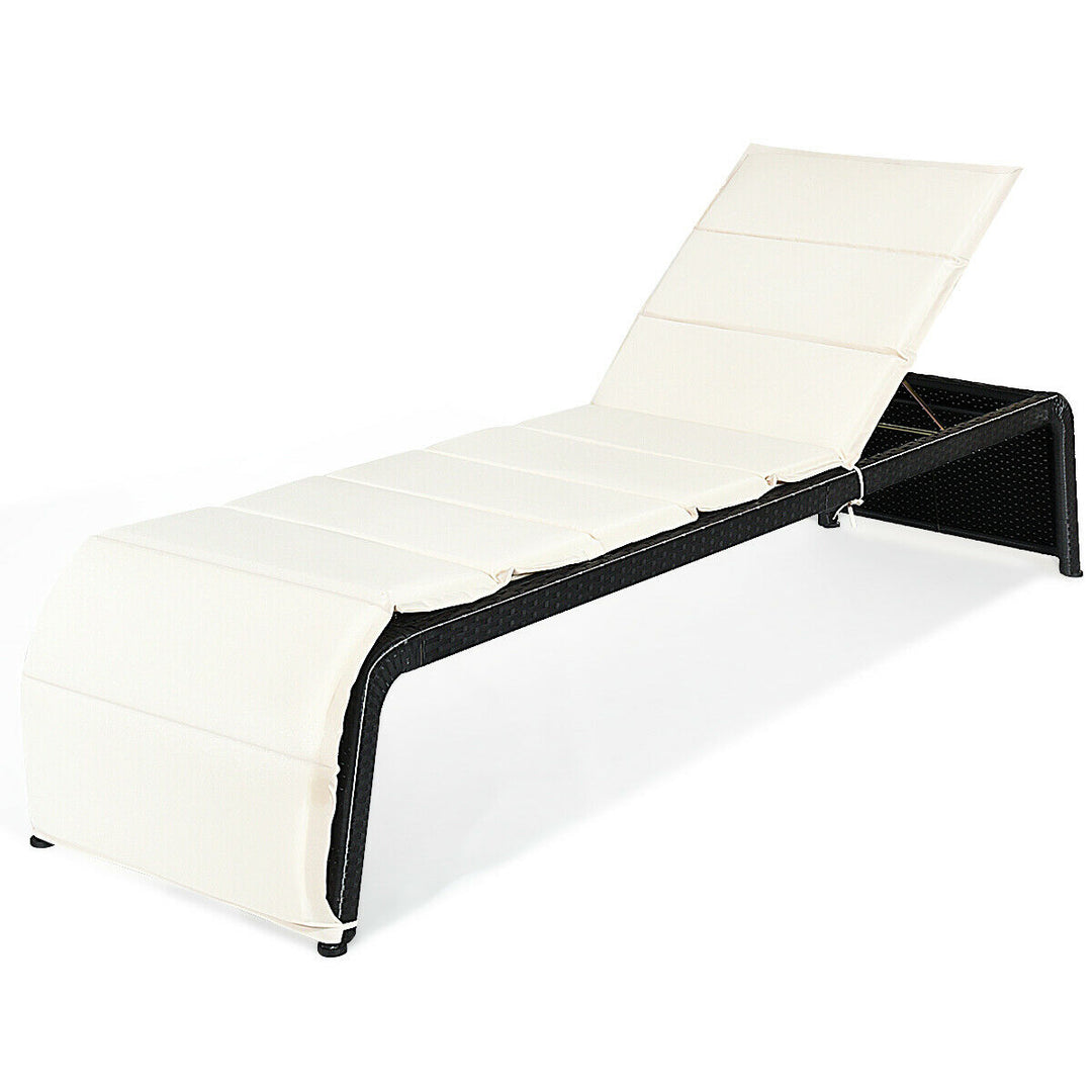 Rattan Sun Lounger with Cushion and Adjustable Feet - TidySpaces