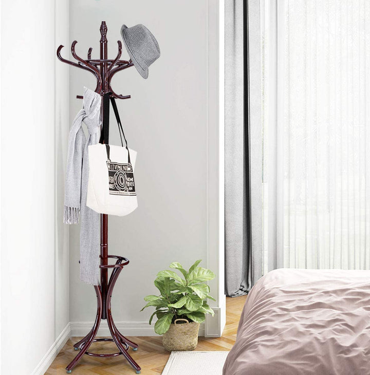 Floor Standing Hat Coat Wood Hanger w/ Umbrella Rack Prestige - TidySpaces