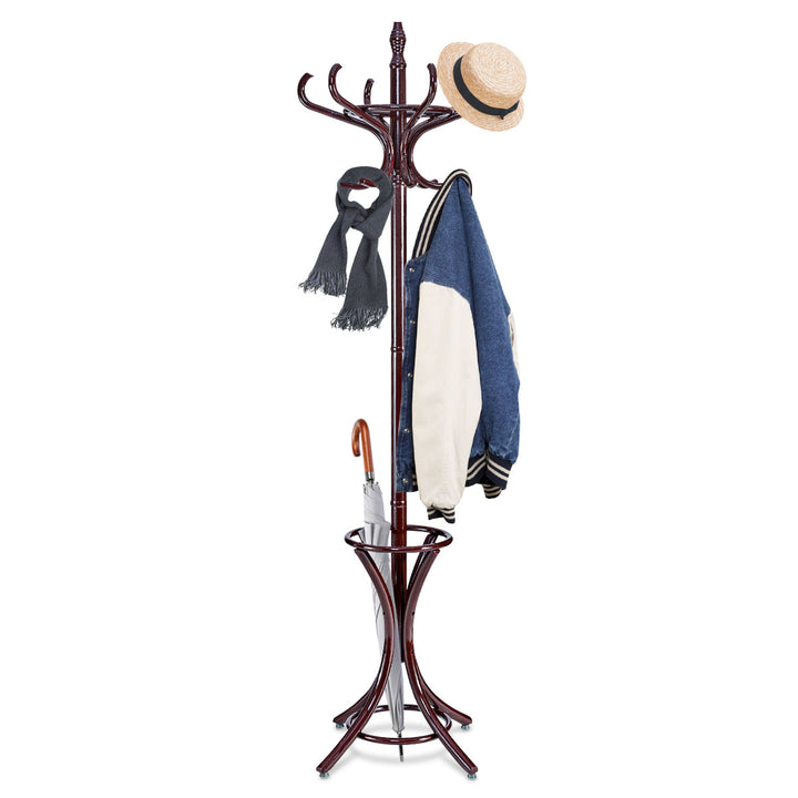 Floor Standing Hat Coat Wood Hanger w/ Umbrella Rack Prestige - TidySpaces