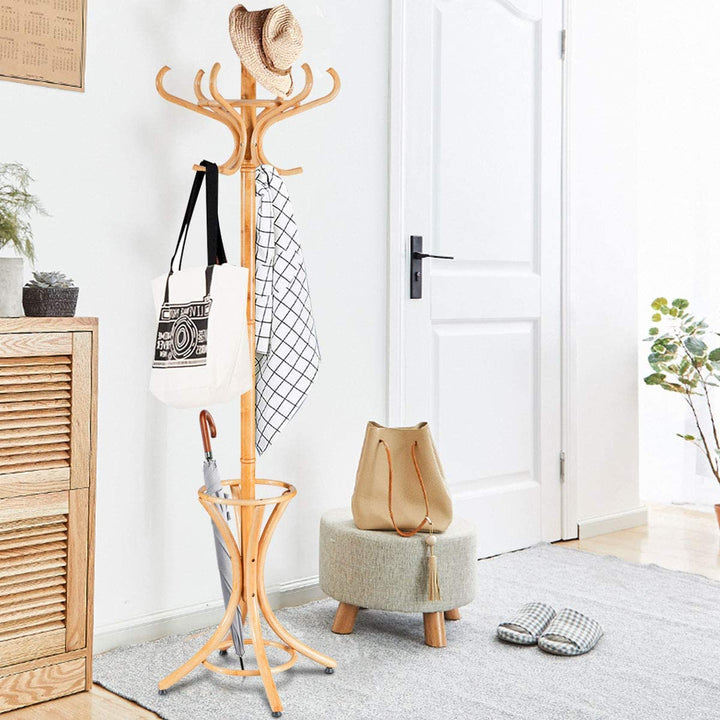 Floor Standing Hat Coat Wood Hanger w/ Umbrella Rack Prestige - TidySpaces
