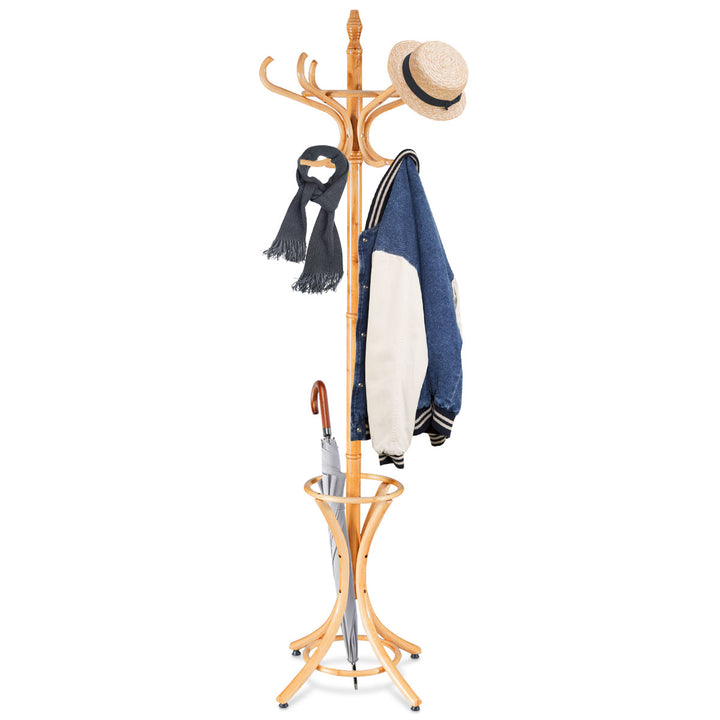 Floor Standing Hat Coat Wood Hanger w/ Umbrella Rack Prestige - TidySpaces