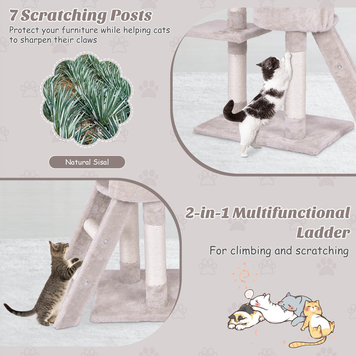 140cm Cat Tree Climbing Tower with Scratching Sisal Posts-Beige - TidySpaces