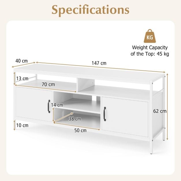 147 cm Industrial TV Stand with Adjustable Shelf for TVs up to 65 Inch
