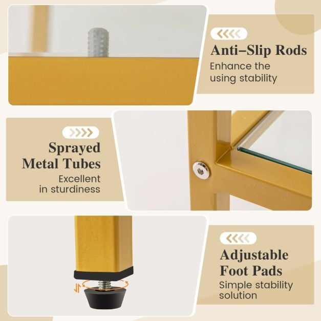 147cm TV Console Table with Tempered Glass Shelves-Golden - TidySpaces