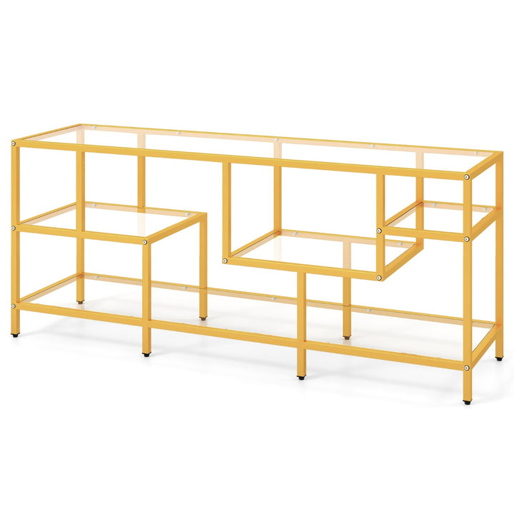 147cm TV Console Table with Tempered Glass Shelves-Golden - TidySpaces