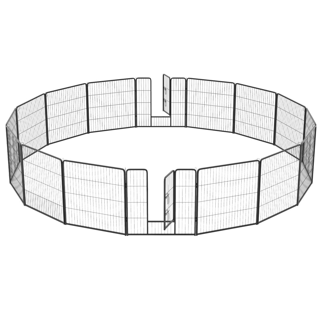 16 Panel 80cm Height Pen Fence with Lock and Large Door-Black - TidySpaces