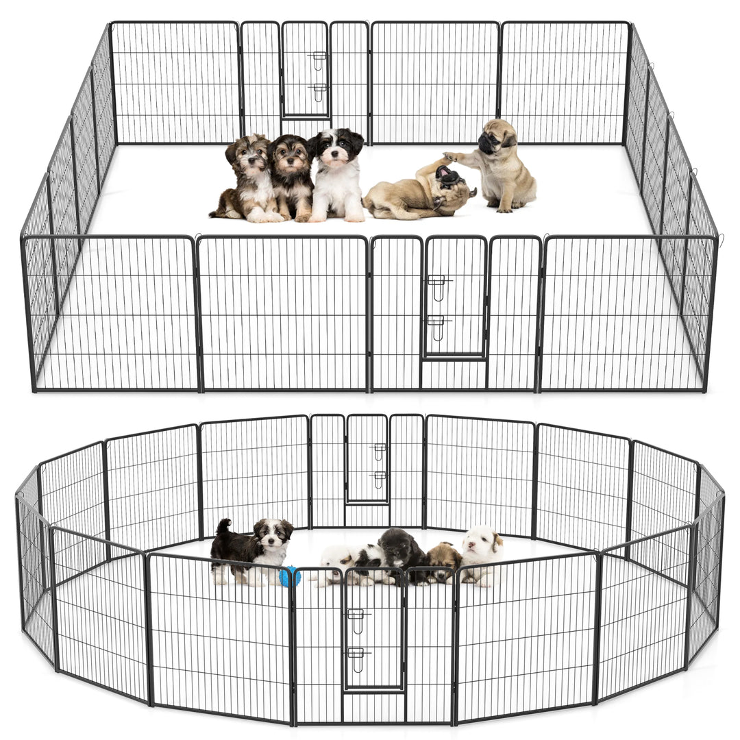 16 Panel 80cm Height Pen Fence with Lock and Large Door-Black - TidySpaces