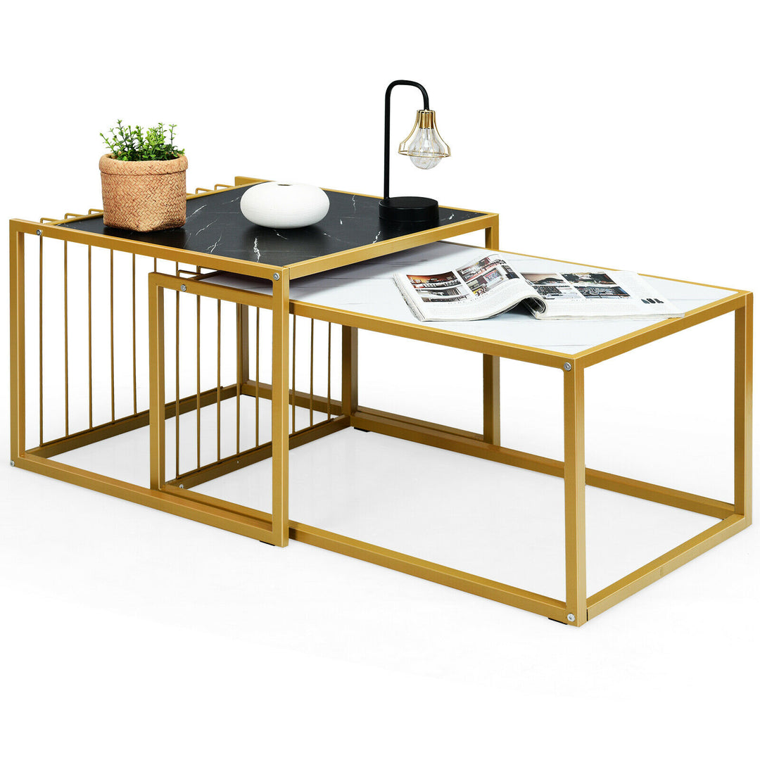 Modern Coffee Nesting Table Set Waterproof Faux Marble - TidySpaces
