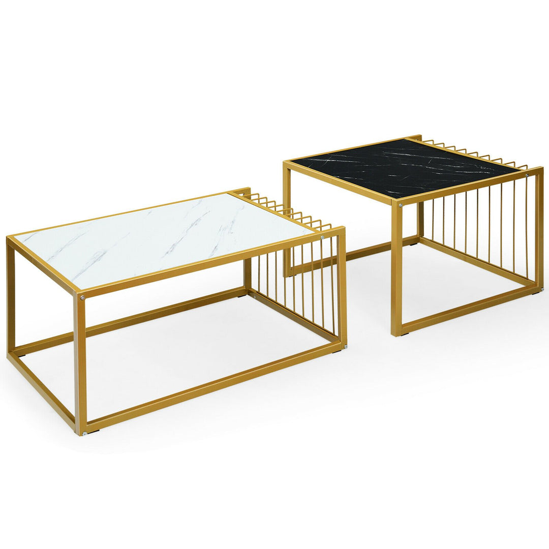 Modern Coffee Nesting Table Set Waterproof Faux Marble - TidySpaces