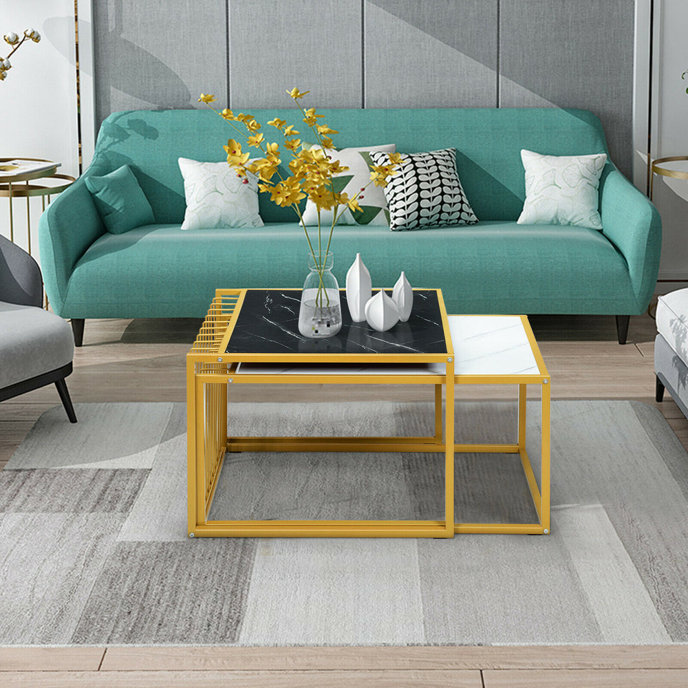 Modern Coffee Nesting Table Set Waterproof Faux Marble - TidySpaces