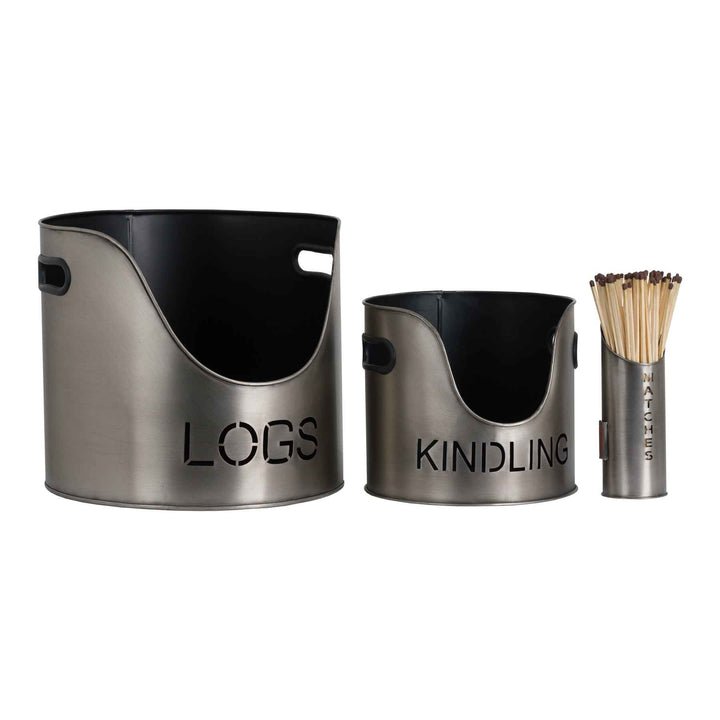 Logs And Kindling Buckets & Matchstick Holder in Various Finishes