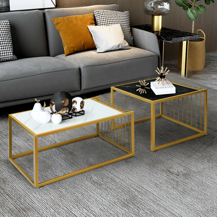 Modern Coffee Nesting Table Set Waterproof Faux Marble - TidySpaces
