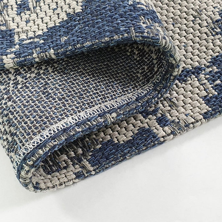 Cotton Rug Navy Blue Grey Abstract - TidySpaces