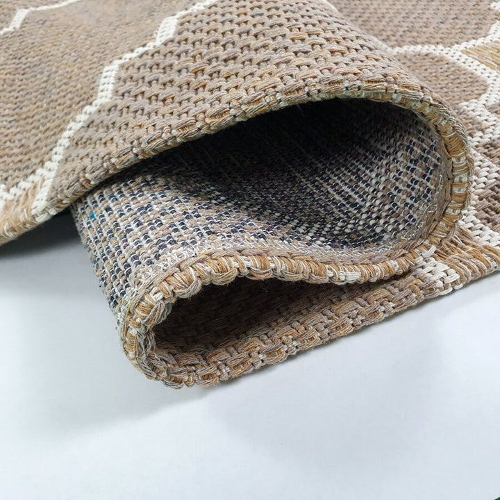 Cotton Rug Runner Trellis Brown Beige Taupe - TidySpaces