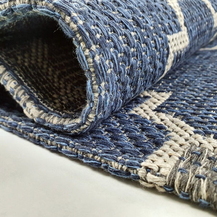 Cotton Rug Runner Trellis Navy Blue - TidySpaces