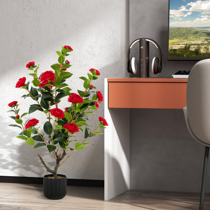 95cm Artificial Camellia Tree with Flowers and Rain-Flower Pebbles - TidySpaces