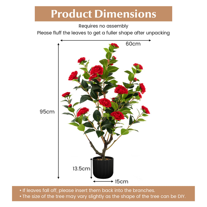 95cm Artificial Camellia Tree with Flowers and Rain-Flower Pebbles - TidySpaces