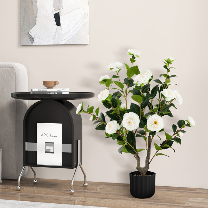 95cm Artificial Camellia Tree with Flowers and Rain-Flower Pebbles - TidySpaces