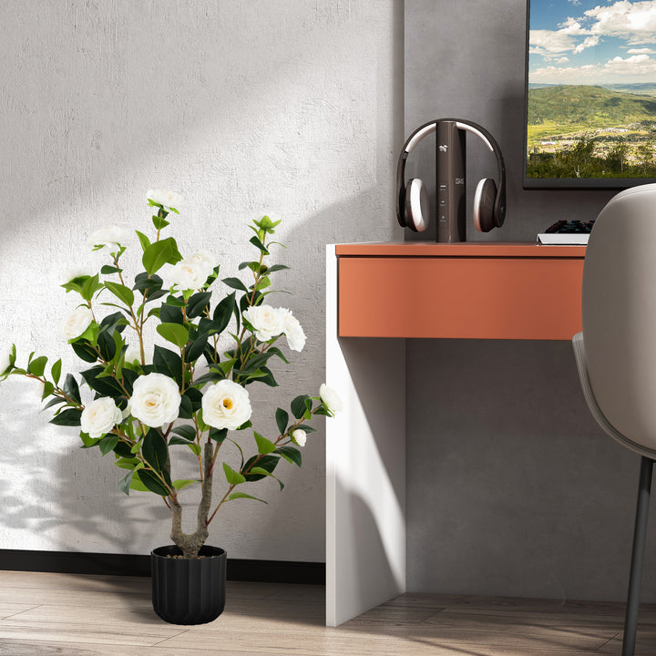 95cm Artificial Camellia Tree with Flowers and Rain-Flower Pebbles - TidySpaces