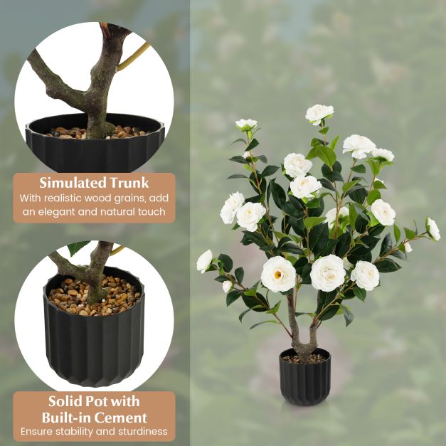 95cm Artificial Camellia Tree with Flowers and Rain-Flower Pebbles - TidySpaces