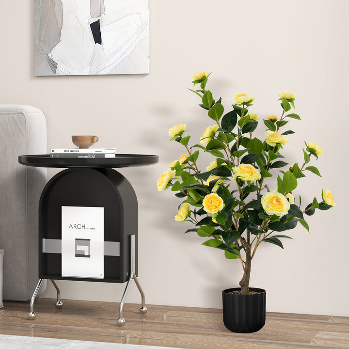 95cm Artificial Camellia Tree with Flowers and Rain-Flower Pebbles - TidySpaces