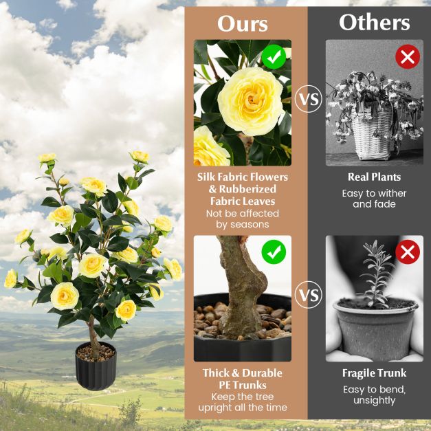 95cm Artificial Camellia Tree with Flowers and Rain-Flower Pebbles - TidySpaces