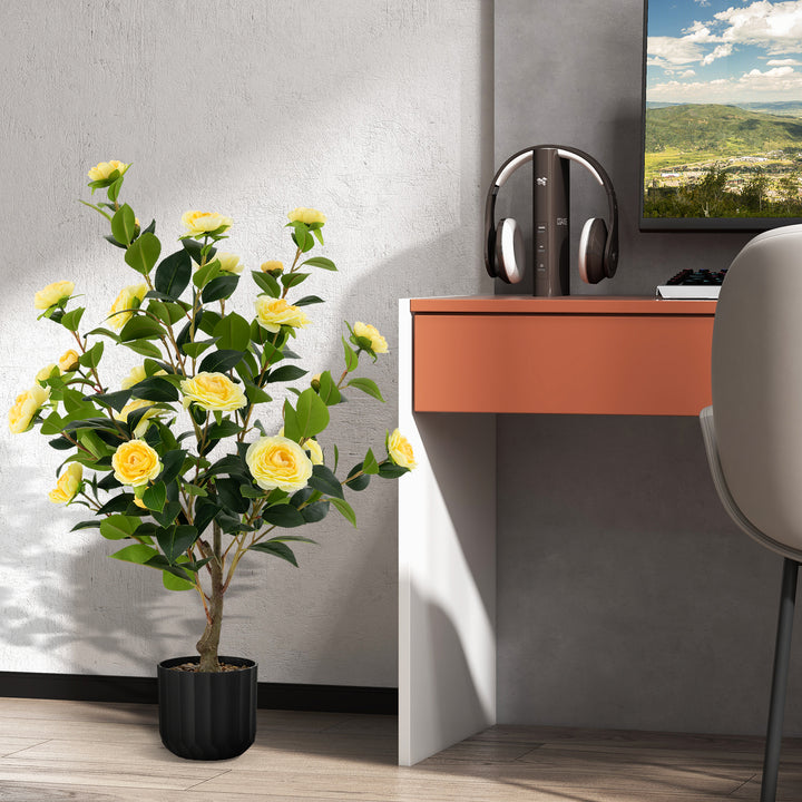 95cm Artificial Camellia Tree with Flowers and Rain-Flower Pebbles - TidySpaces