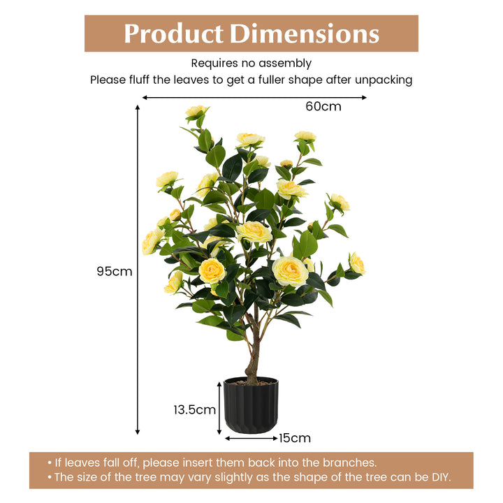 95cm Artificial Camellia Tree with Flowers and Rain-Flower Pebbles - TidySpaces