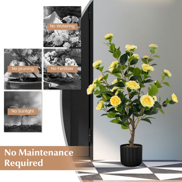 95cm Artificial Camellia Tree with Flowers and Rain-Flower Pebbles - TidySpaces