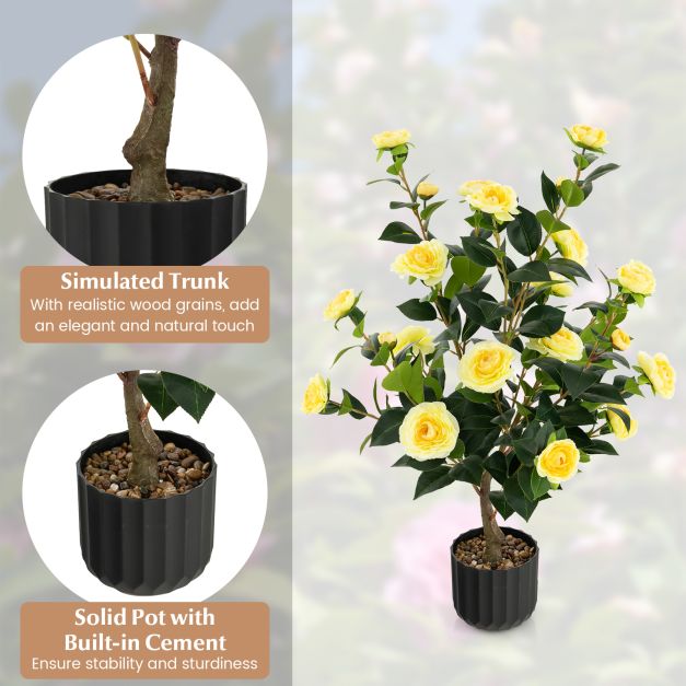 95cm Artificial Camellia Tree with Flowers and Rain-Flower Pebbles - TidySpaces