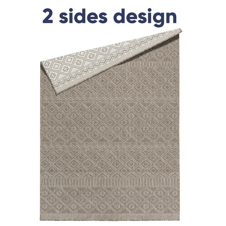 Outdoor Indoor Rug Beige and Cream Reversible Quality Mat Diamond Geometric Design - TidySpaces