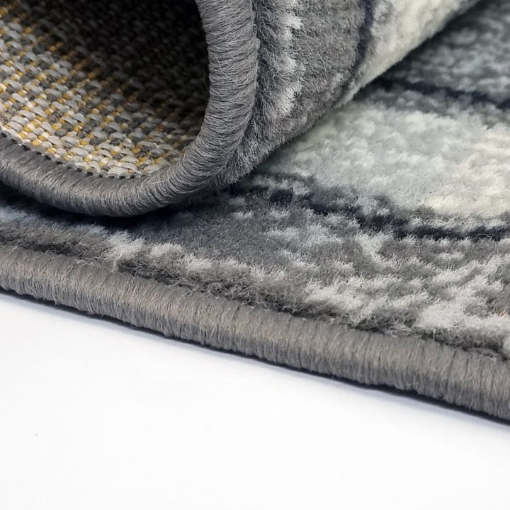 Grey Geometric Rug Bordered Pattern Soft Carpet - TidySpaces