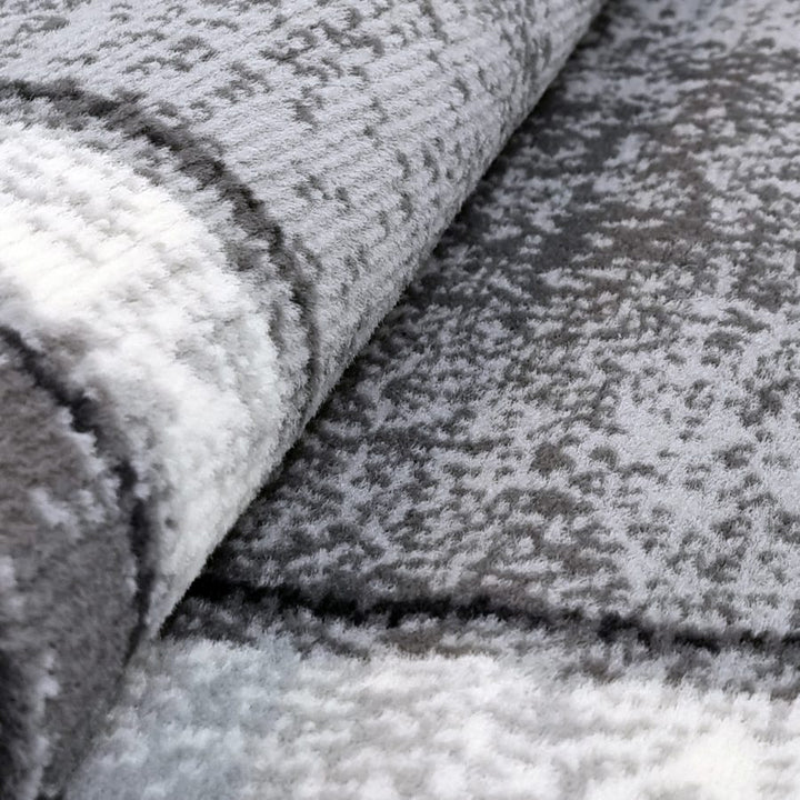Grey Geometric Rug Bordered Pattern Soft Carpet - TidySpaces