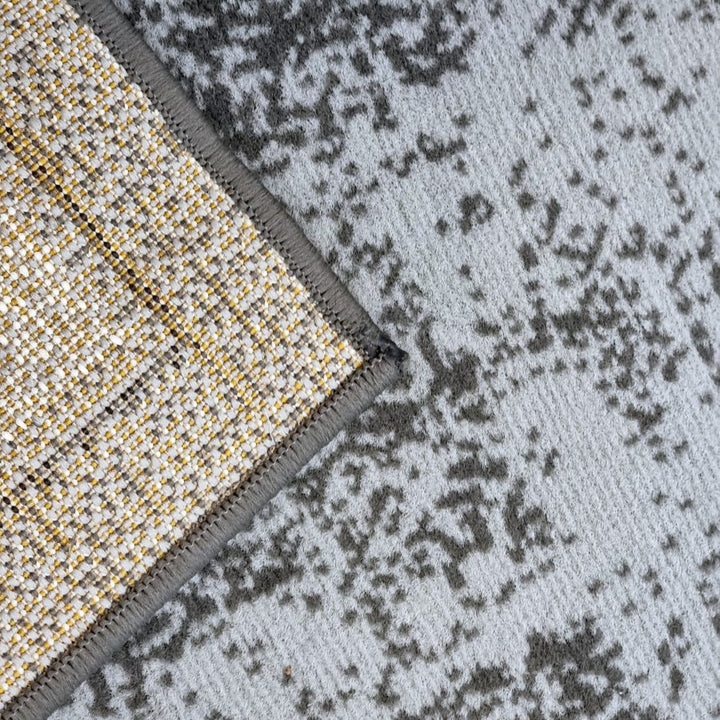 Grey Geometric Rug Bordered Pattern Soft Carpet - TidySpaces
