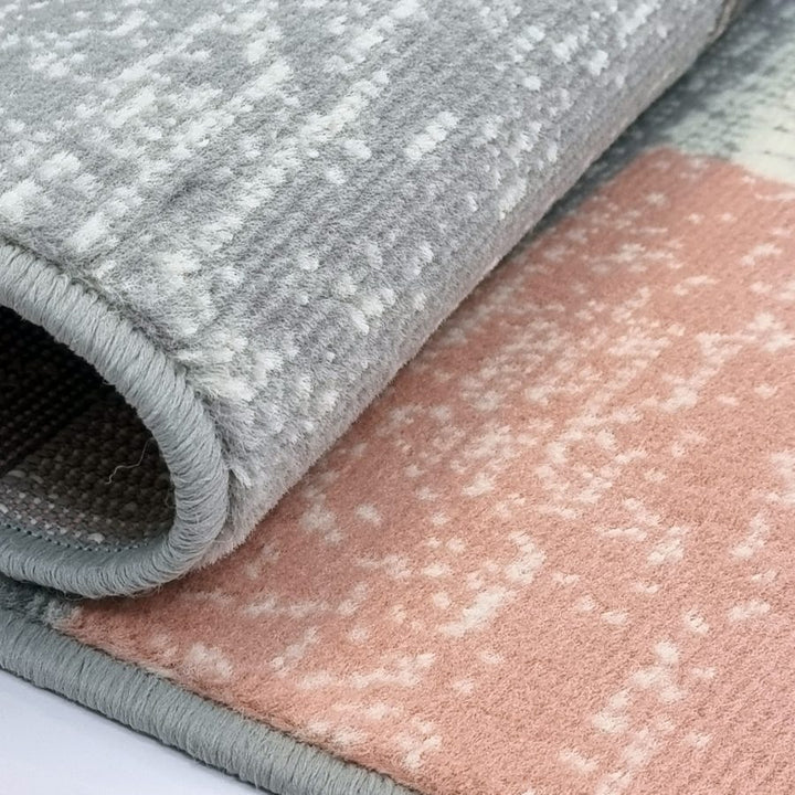 Geometric Rug Grey Pink Circles Modern Soft Carpet - TidySpaces