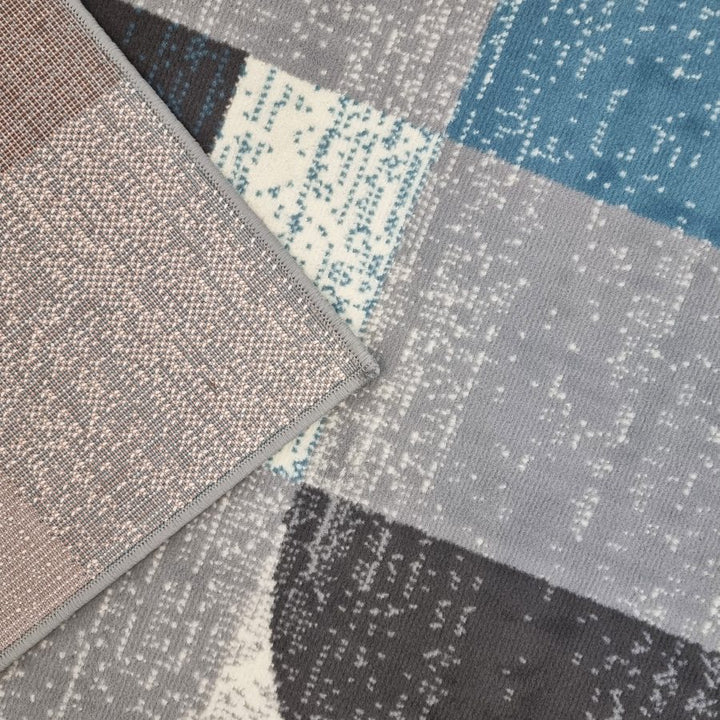 Geometric Rug Grey Blue Circles Modern Soft Carpet - TidySpaces