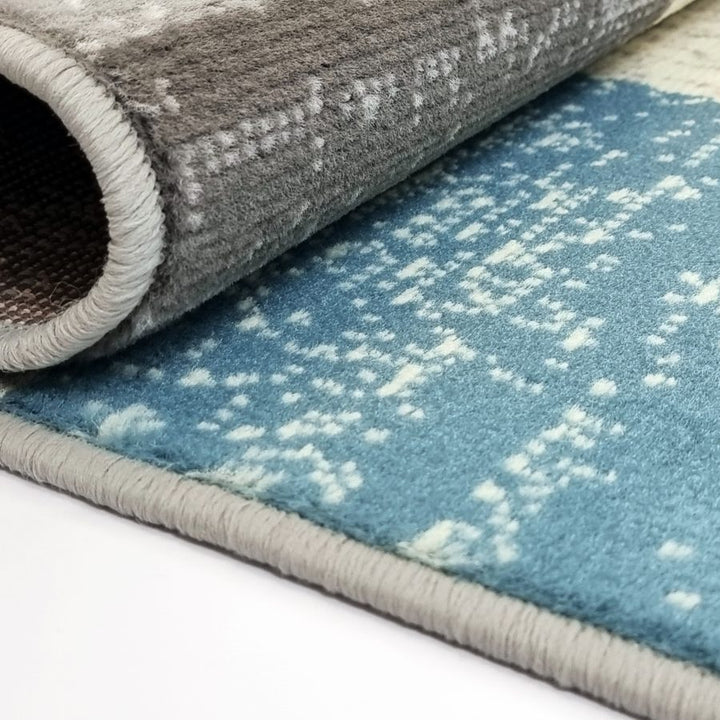Geometric Rug Grey Blue Circles Modern Soft Carpet - TidySpaces