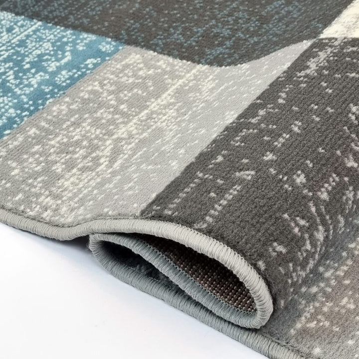 Geometric Rug Grey Blue Circles Modern Soft Carpet - TidySpaces