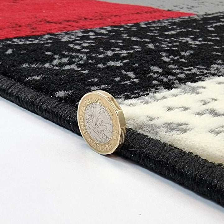 Geometric Rug Grey Black Red Circles Modern Soft Carpet - TidySpaces