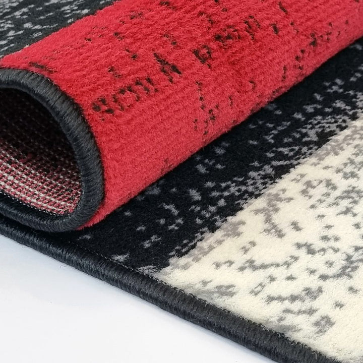 Geometric Rug Grey Black Red Circles Modern Soft Carpet - TidySpaces