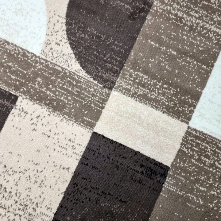 Geometric Rug Brown Beige Circles Modern Soft Carpet - TidySpaces