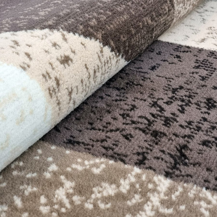 Geometric Rug Brown Beige Circles Modern Soft Carpet - TidySpaces