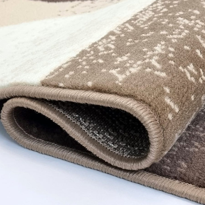 Geometric Rug Brown Beige Circles Modern Soft Carpet - TidySpaces